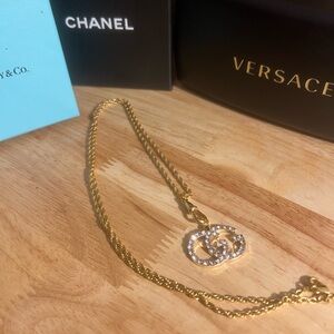 Gucci Gold Necklace with Crystal GG Pendant
